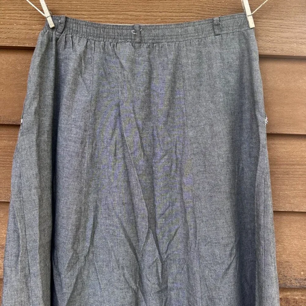 Vintage Orvis Womens Size 16 Gray Cotton Skirt Elastic Waistband Made In USA Sli - Picture 9 of 10
